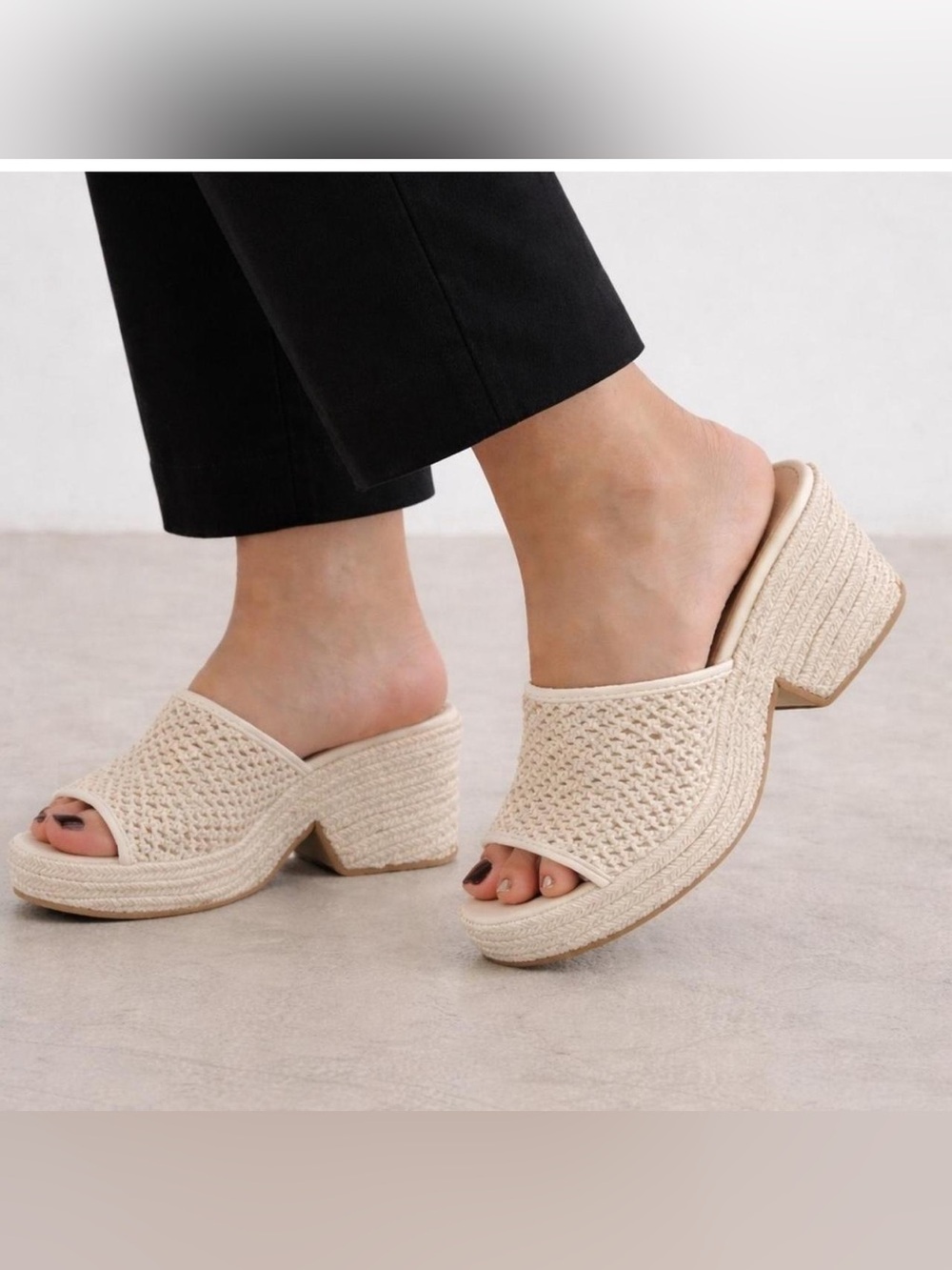 Dolce Vita Women's Saydie Cream Raffia Slip-On Wedge Platform Sandals